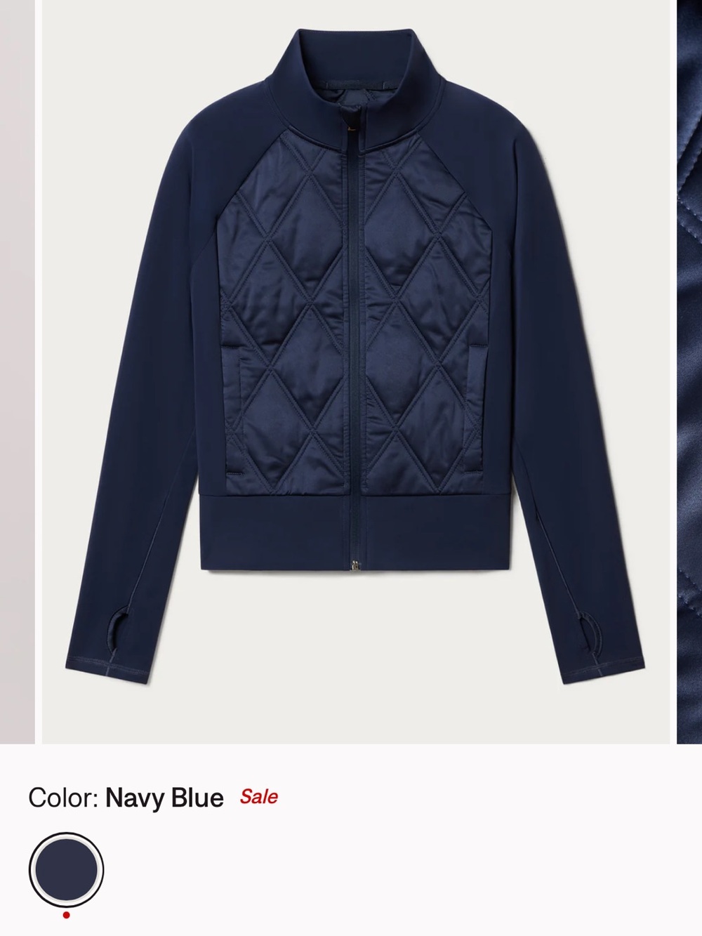 RHONE Navy Quilted Front Zip Jacket - Women